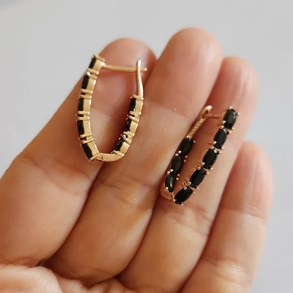 New 14K Gold Filled Onyx Hoop Earrings for Women